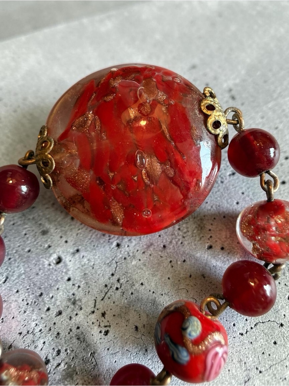 ✨ Vintage 1930s Murano/Venetian Glass 54” Red Wedding Cake Bead Necklace